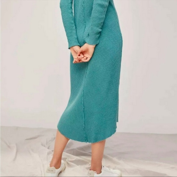 ANTHROPOLOGIE Sasha T.La Ribbed Cotton Knit Midi Maxi Dress new NWT Teal Blue XS - Picture 4 of 16